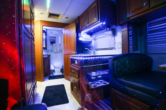 Bathroom and bar area on the Party Bus